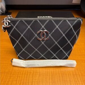 Chanel Beauty Black Embroidered Wristlet Pouch